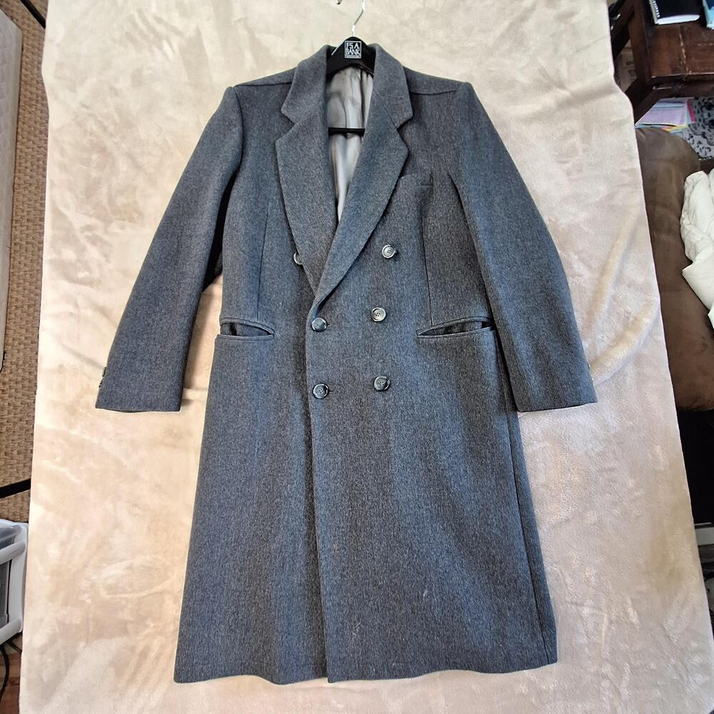 Vintage Falcone Coat Mens 42 Gray Wool Overcoat Double Breasted Single Vent
